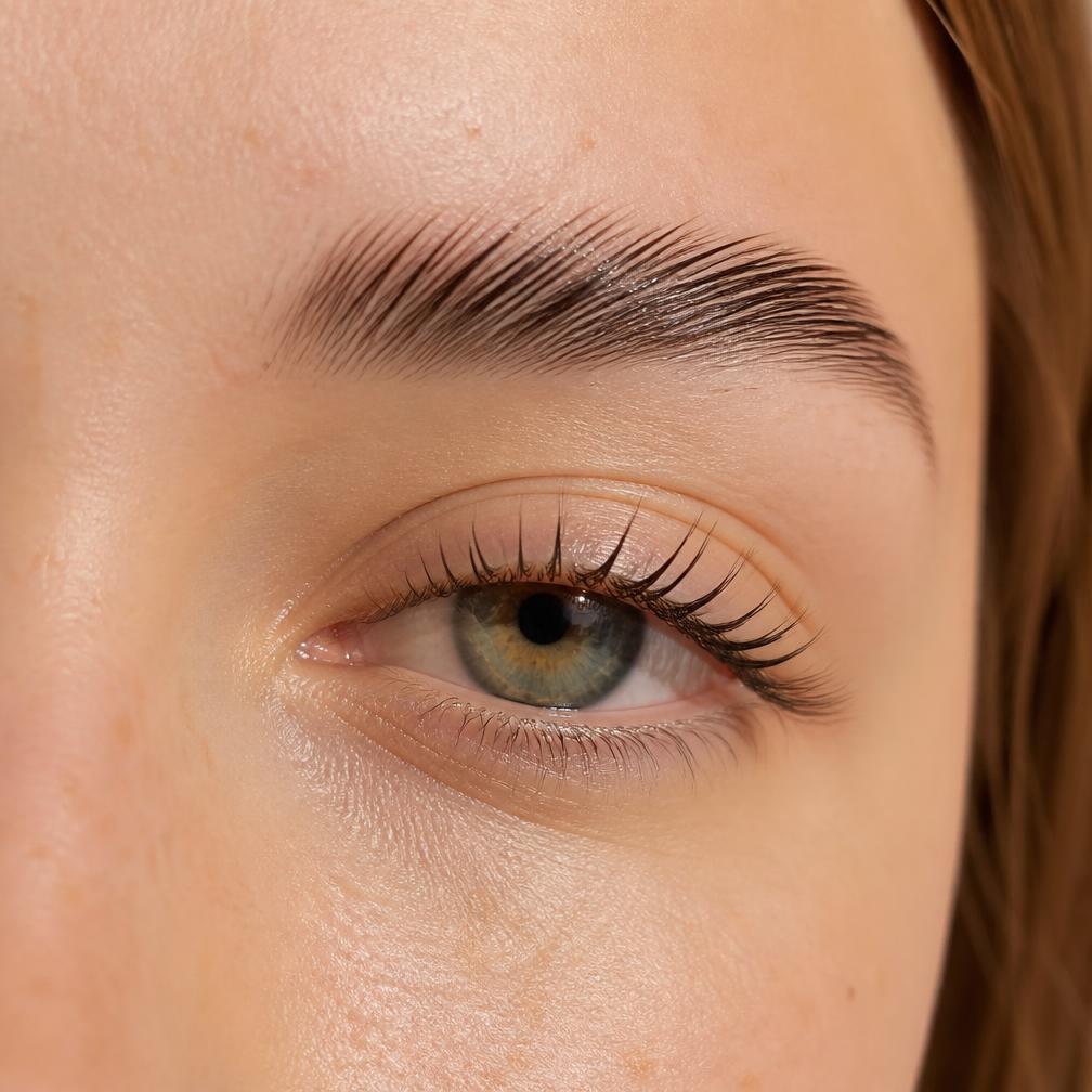 Close-up van gelamineerde wenkbrauw en lash lift